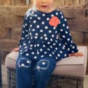 Gymboree Circo Blue White Polka Dot Dress Pink Flower T Shirt Dress Sz 3T Knit